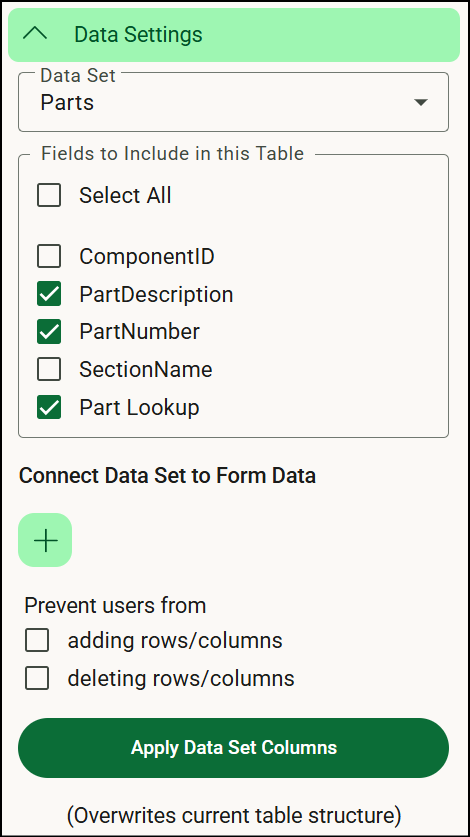 Adding a Data Set to a Section