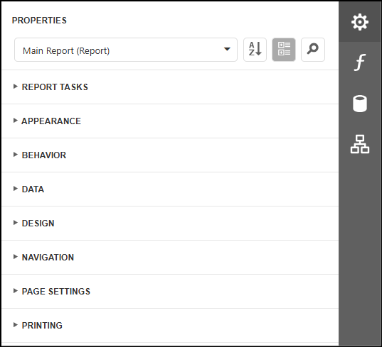 Using the Report Designer Properties Panel