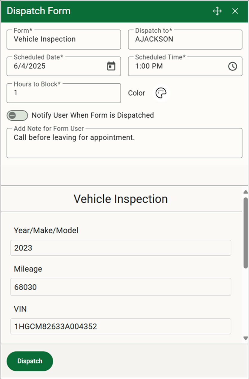 Adding a Dispatched Form