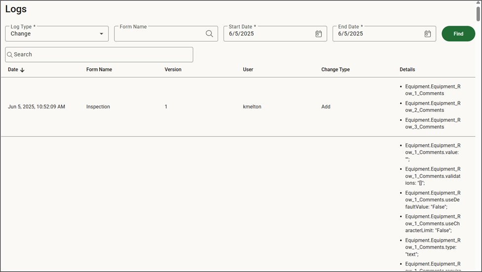 Viewing the Change Log