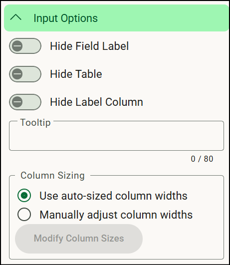 Adding a Static Table to a Form