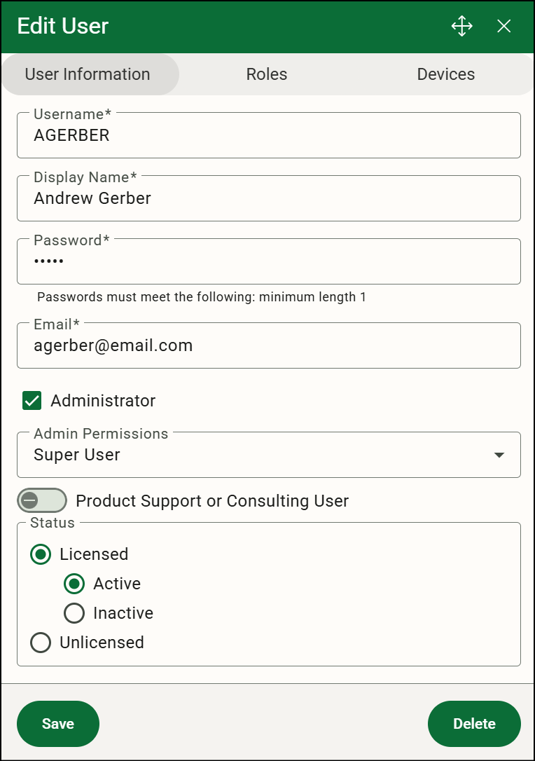 Using the Edit User Window