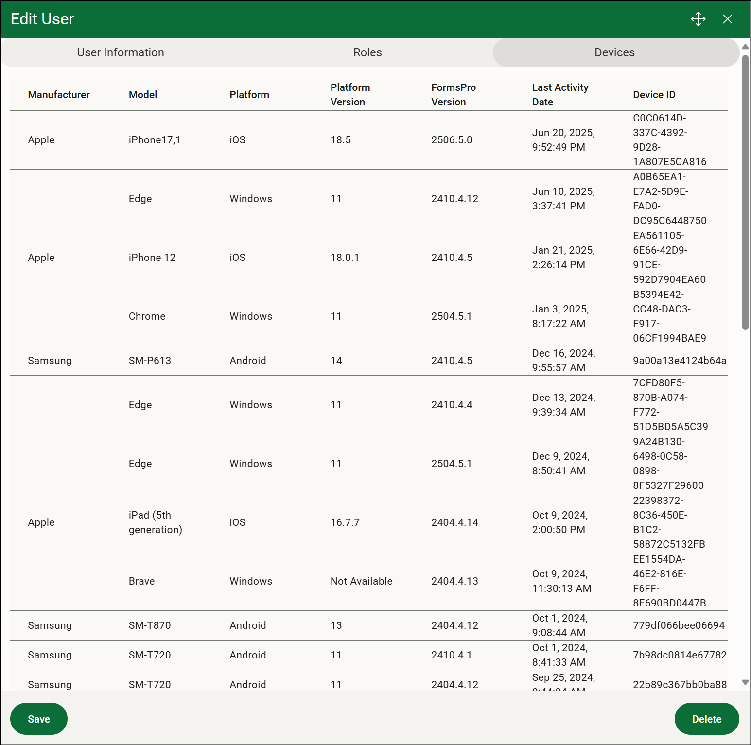 Viewing User Device Information