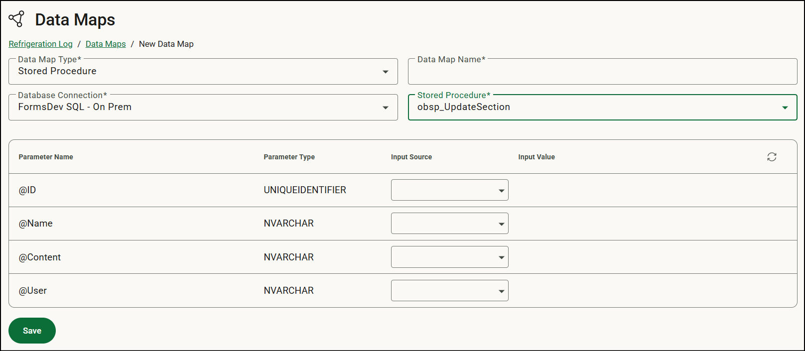 Creating a Data Map to Execute Stored Procedures