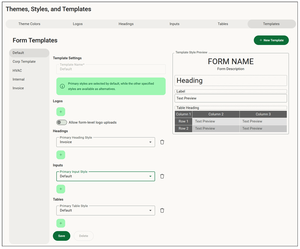 Using the Form Templates Tab