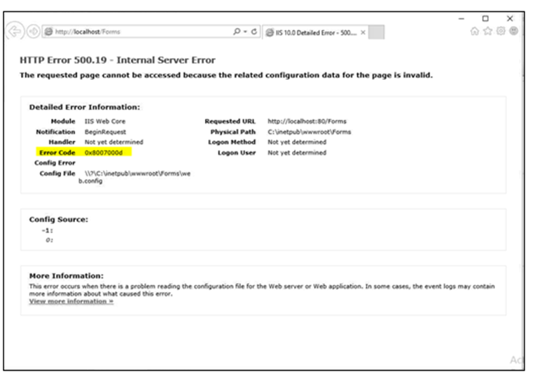 Resolving an Internal Error after Installing Advanced Forms